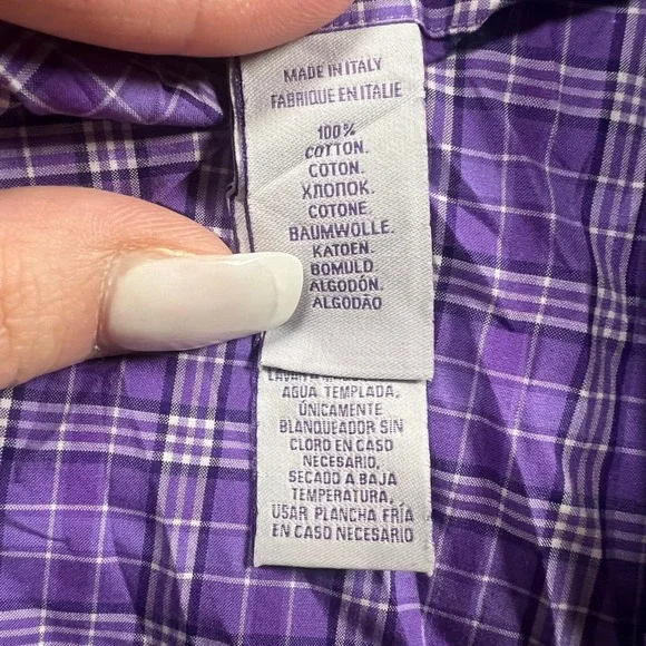Ralph Lauren Purple Label Mens 15.5 Dress Shirt Purple Plaid Tailored Fit Italy